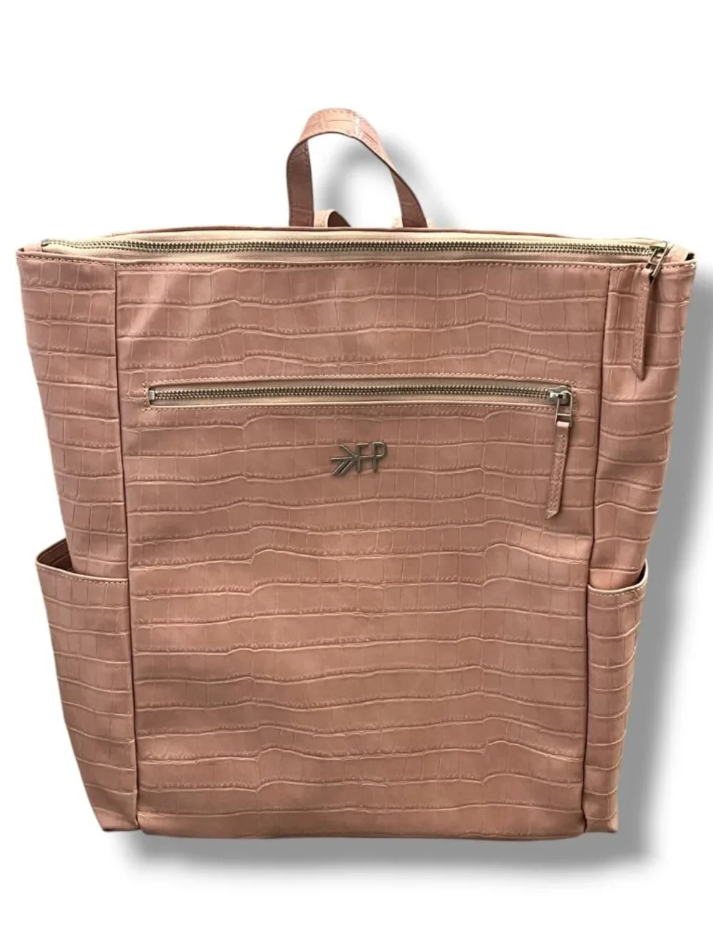 Freshly Picked Faux Leather Rose Pink Crocodile Diaper Bag Backpack Zip Closure